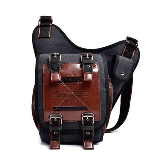 Retro Leder Military Vintage Messenger Herren Umhängetaschen Umhängetaschen Reise Pocuh Mann Bolsa Tasche schwarz