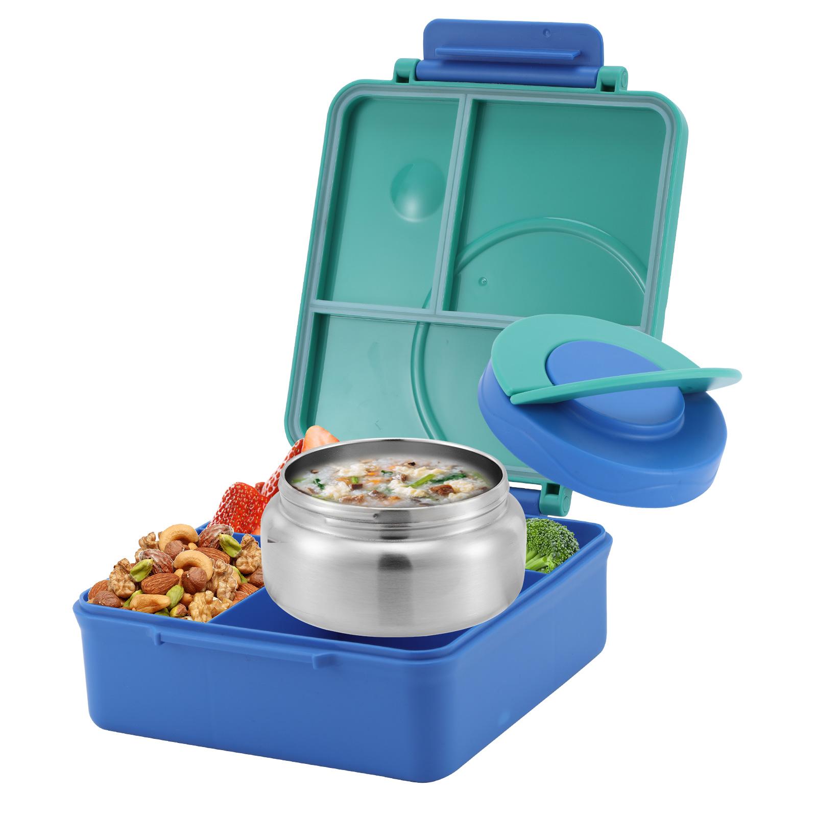 Vierfach-Lunchbox mit isolierter Suppe, für Jugendliche und Arbeiter in Schule, Kantine, zurück zur Schule 4&Other&1 grün