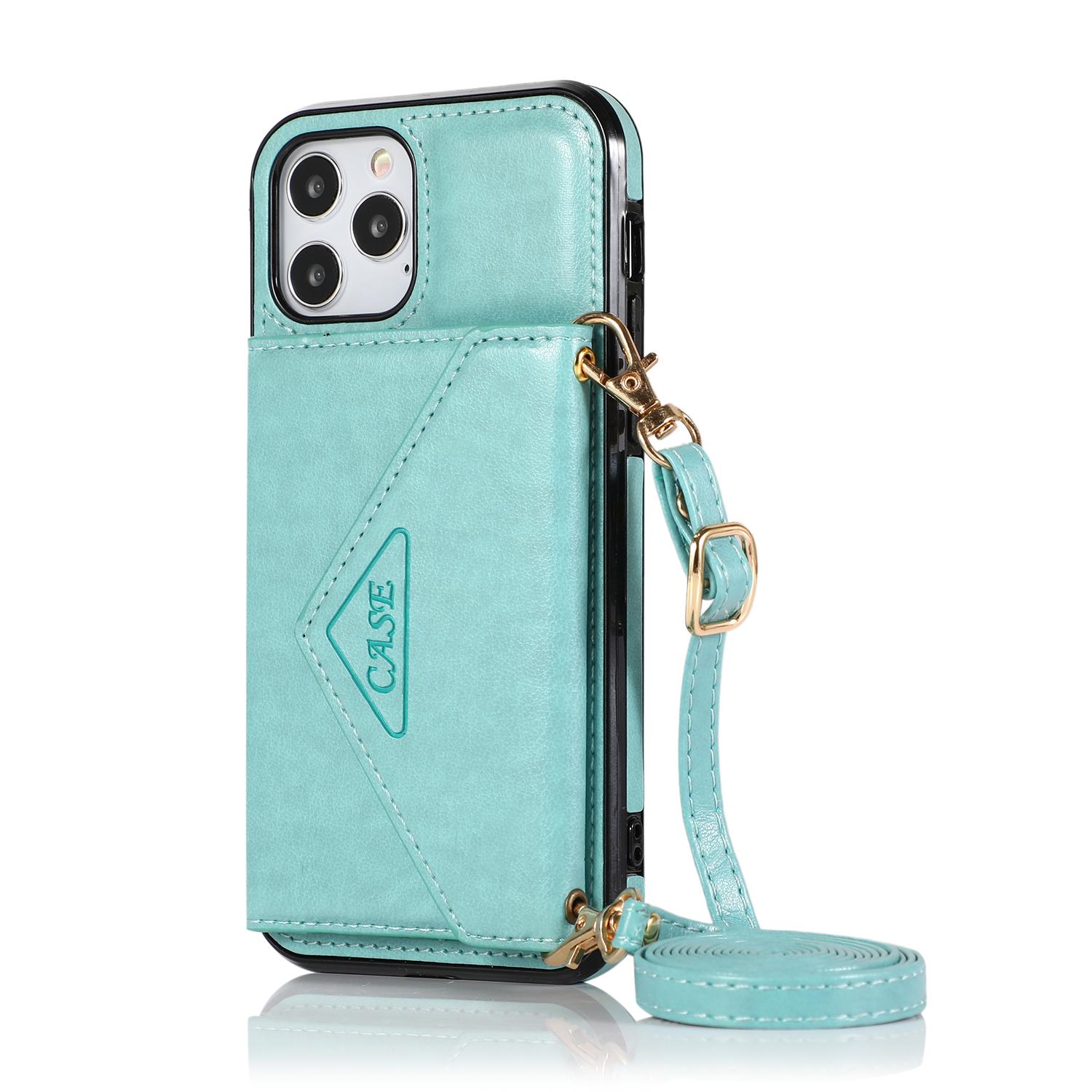 Vintage PU Leder Handytasche mit Kartenfächern und Kette für iPhone 16 15 14 13 12 11 SE Samsung S25 S24 S23 Standhalter Rückseiten Samsung Galaxy A52 4G/5G grün