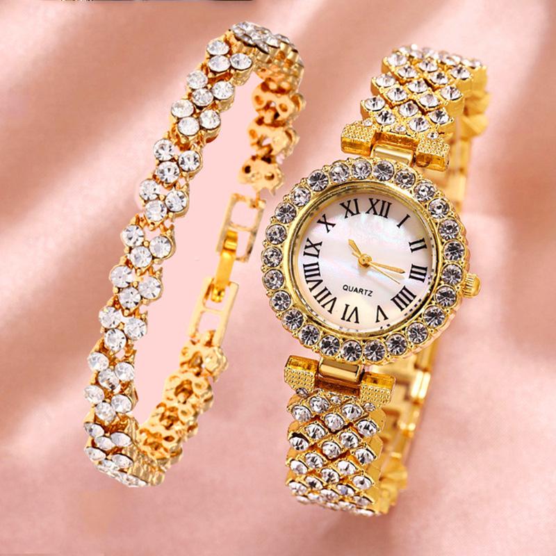 Damen-Armbanduhr, Stahlgürtel, Love Steel Belt, Strass-Quarz-Armbanduhr, luxuriöse Modeuhr für Damen brown