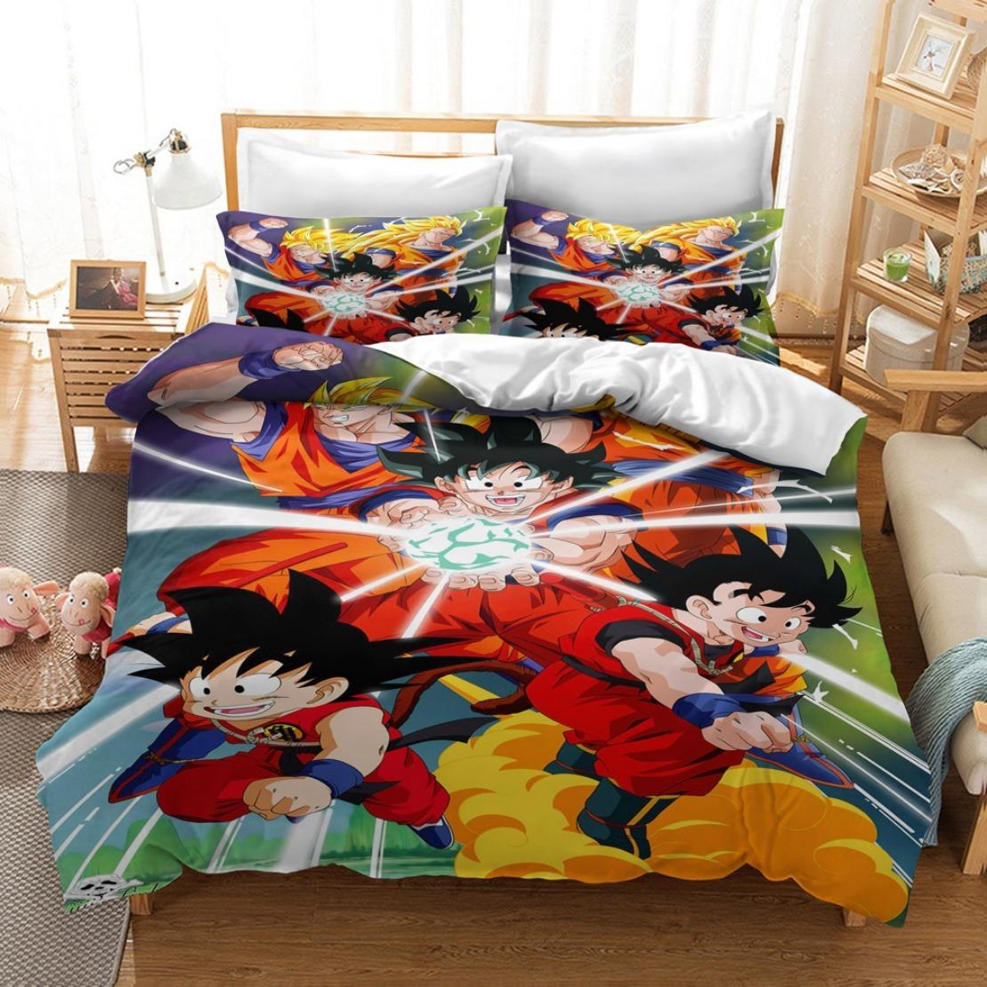 Anime Dragon-Ball Bettwäsche-Set, Anime 3D Drachen Bettbezug, Bettdecke Bettbezug-Set Super Saiyan Bettwäsche-Set 175x218cm 3pcs