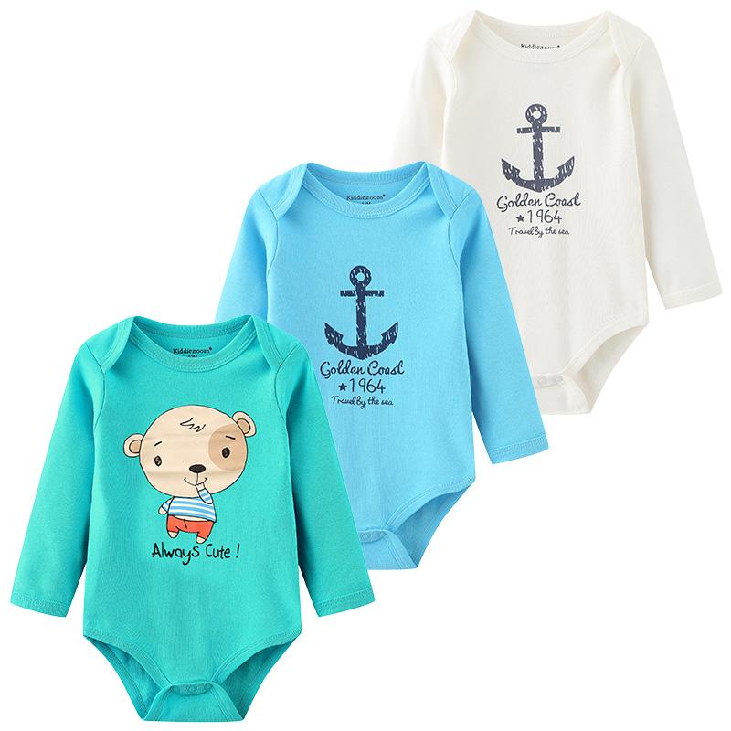 Kiddiezoom 3-teiliger Baby-Body für Jungen, langärmelig, weiche Baumwolle, Babykleidung für 0–12 Monate, Neugeborene, Cartoon-Overall-Kleidung 0-3Months
