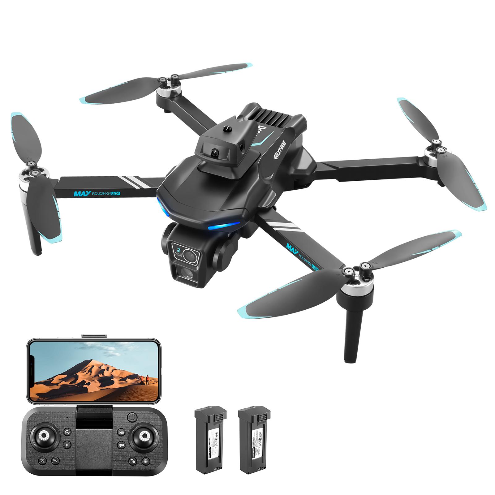 Ferngesteuerte Drohne, 2,4G WIFI FPV Mini-Drohne mit Doppelkamera 6K faltbarer Headless-Quadcopter 4K Dual Camera 2 Battery schwarz