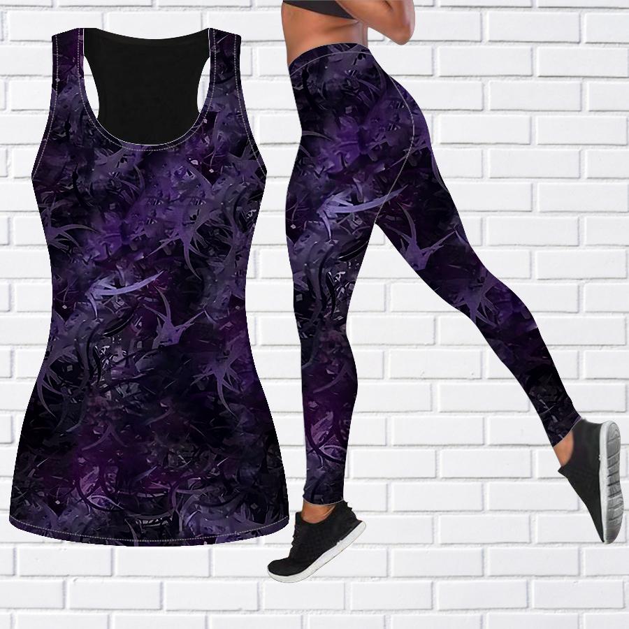 Yoga-Outfit mit Kristallgras-Aufdruck für Damen, modische Workout-Leggings, Fitness, Sport, lässige Yoga-Hose L violett