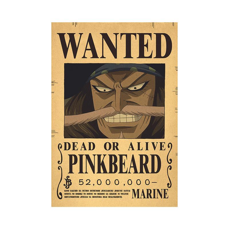Anime One Piece Ruffy 3 Billion Bounty Wanted Poster Vier Kaiser Kid Actionfiguren Vintage Wanddekoration Poster Spielzeug Peach beard braun/schwarz