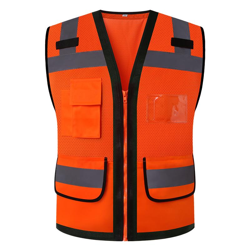 Arbeitssicherheitsweste Reißverschlusstaschen Hi Vis Mesh-Weste Reflektierende Arbeitskleidung Herren Bauweste orange