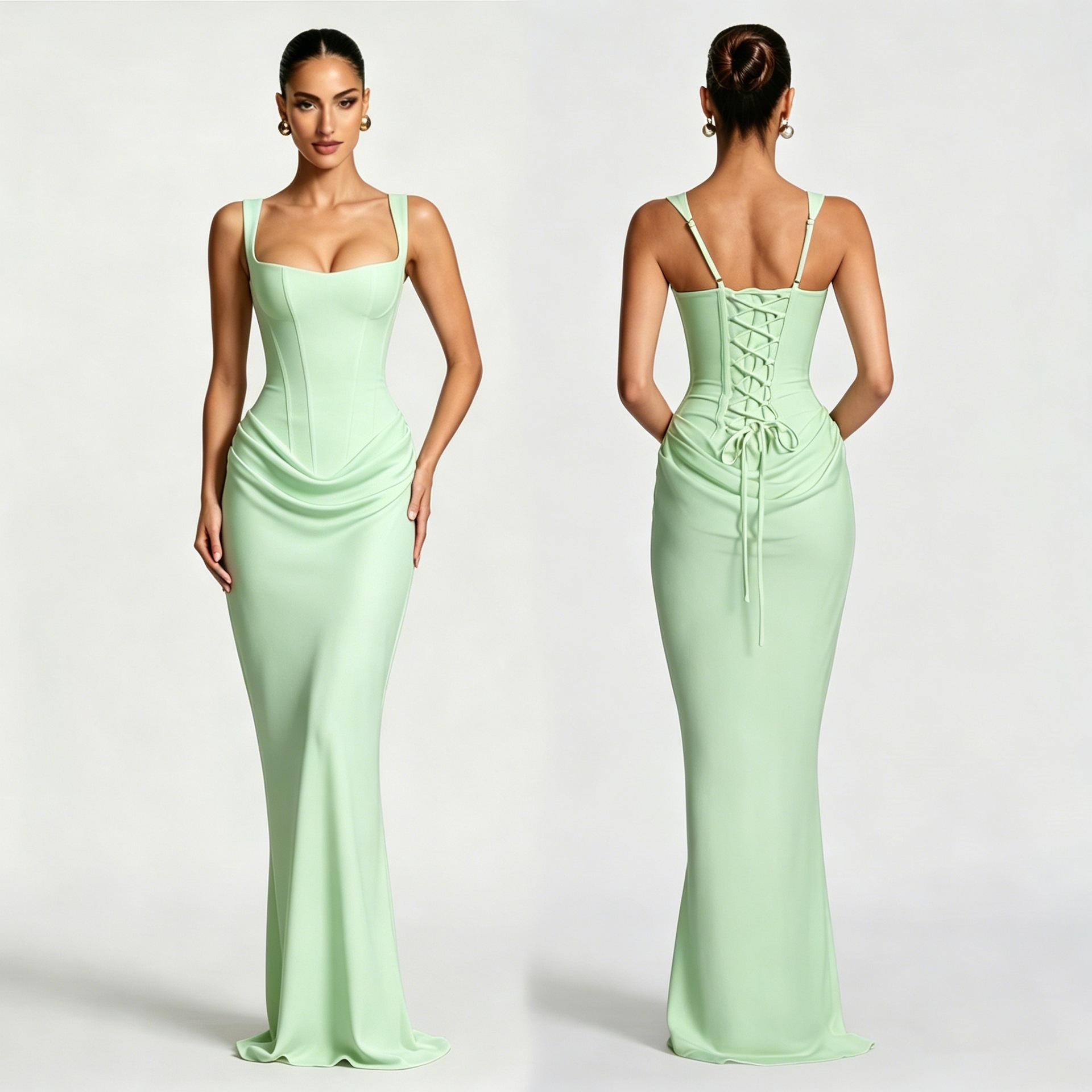 Damen Figurbetontes Fishtail Kleid Verstellbare Träger Leichter Luxus Abend Hochzeitsfeier Kleid Kleid S hellgrüne