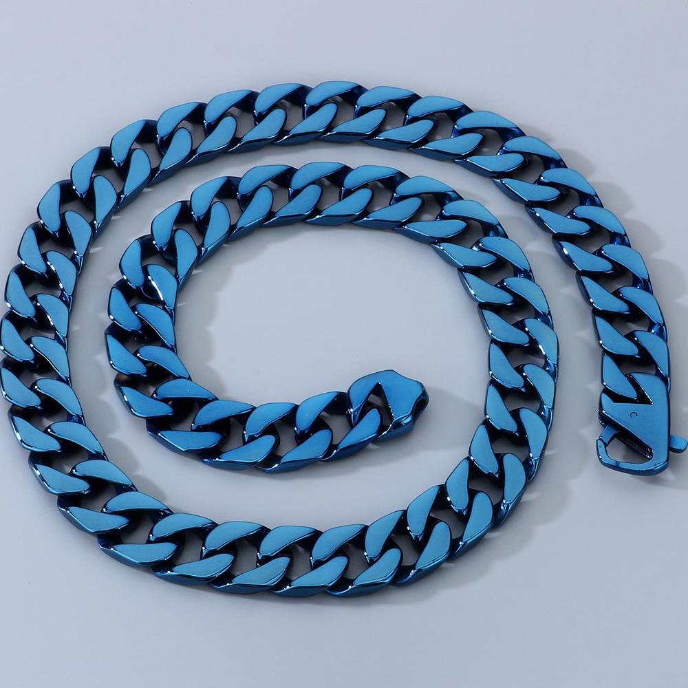 Halskette für Herren, 50/60 cm, 316L Edelstahl, 15 mm Breite, Panzerkette, kubanische Gliederketten am Hals, Schmuck für Herren, Halsketten-Zubehör 60CM blau