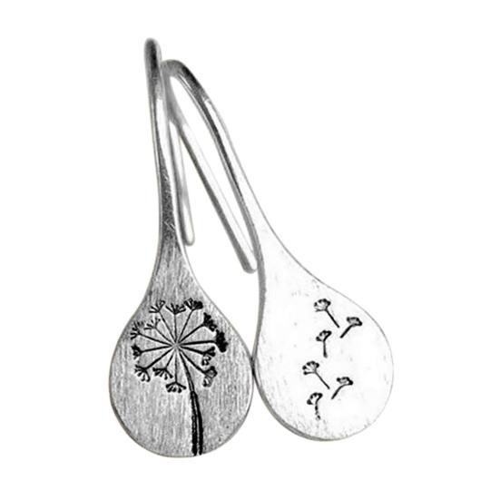 1 Paar Retro-Löwenzahn-Muster-Haken-Ohrringe, Piercing-Blume, von der Natur inspiriert, baumelnde Ohrringe für Damen, Teenager, Mädchen, Tropfen-Ohrringe silber