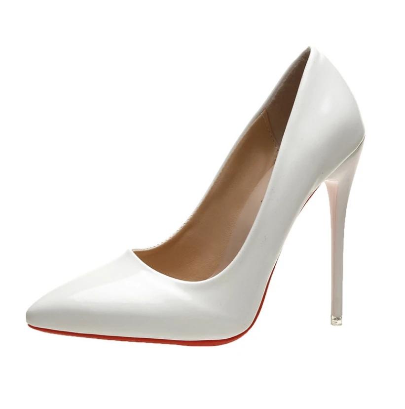 Mode High Heels 35-45 Plus Größe Frauen Schuhe 12cm Dünne Stiletto Bankett Hochzeit Schuhe Sexy Spitz Damen Party Schuhe 45 weiß