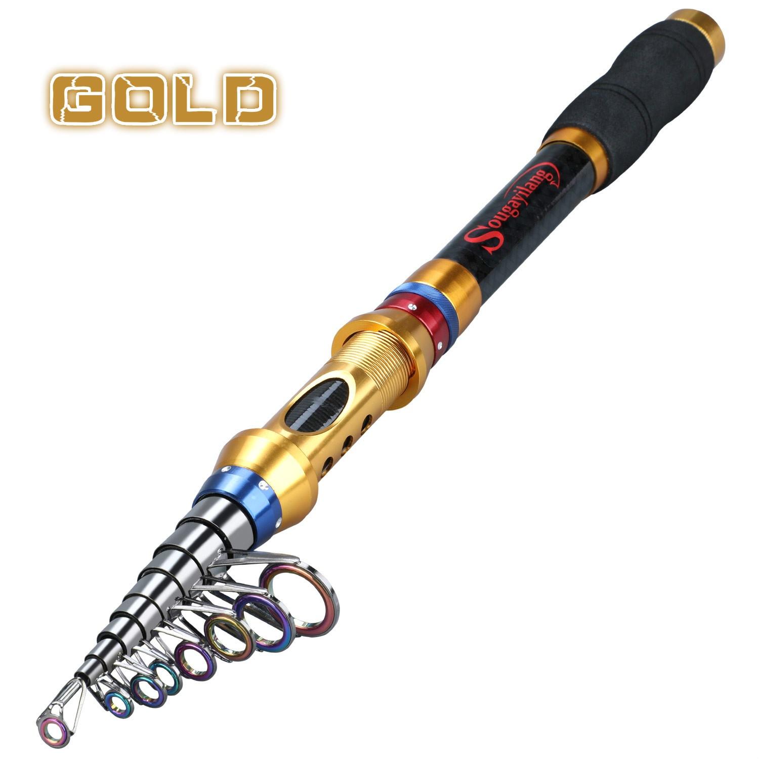 Sougayilang Teleskop Angelruten 1,8 M-3,6 M Carbon Faser Tragbare Spinnrute Reise Angelrute 2.7M gold
