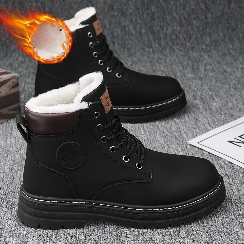 Herren Winter Schneestiefel für wasserdichtes Leder Super Warm Herrenstiefel Outdoor Männliche Wanderstiefel Arbeitsschuhe 39 schwarz