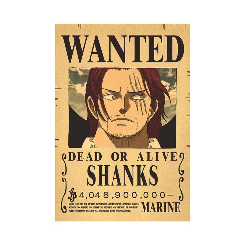 Anime One Piece Ruffy 3 Billion Bounty Wanted Poster Vier Kaiser Kid Actionfiguren Vintage Wanddekoration Poster Spielzeug Shanks schwarz/braun