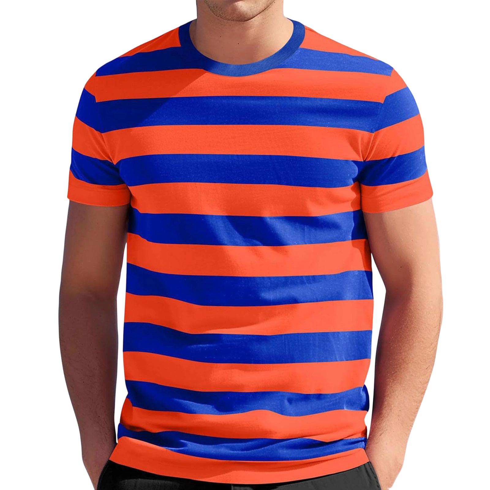 Herren T-Shirts Klassische gestreifte Rundhals-T-Shirts für Männer Lässiges kurzärmeliges Herren-T-Shirt Bequeme Passform Herren-T-Shirts M blau