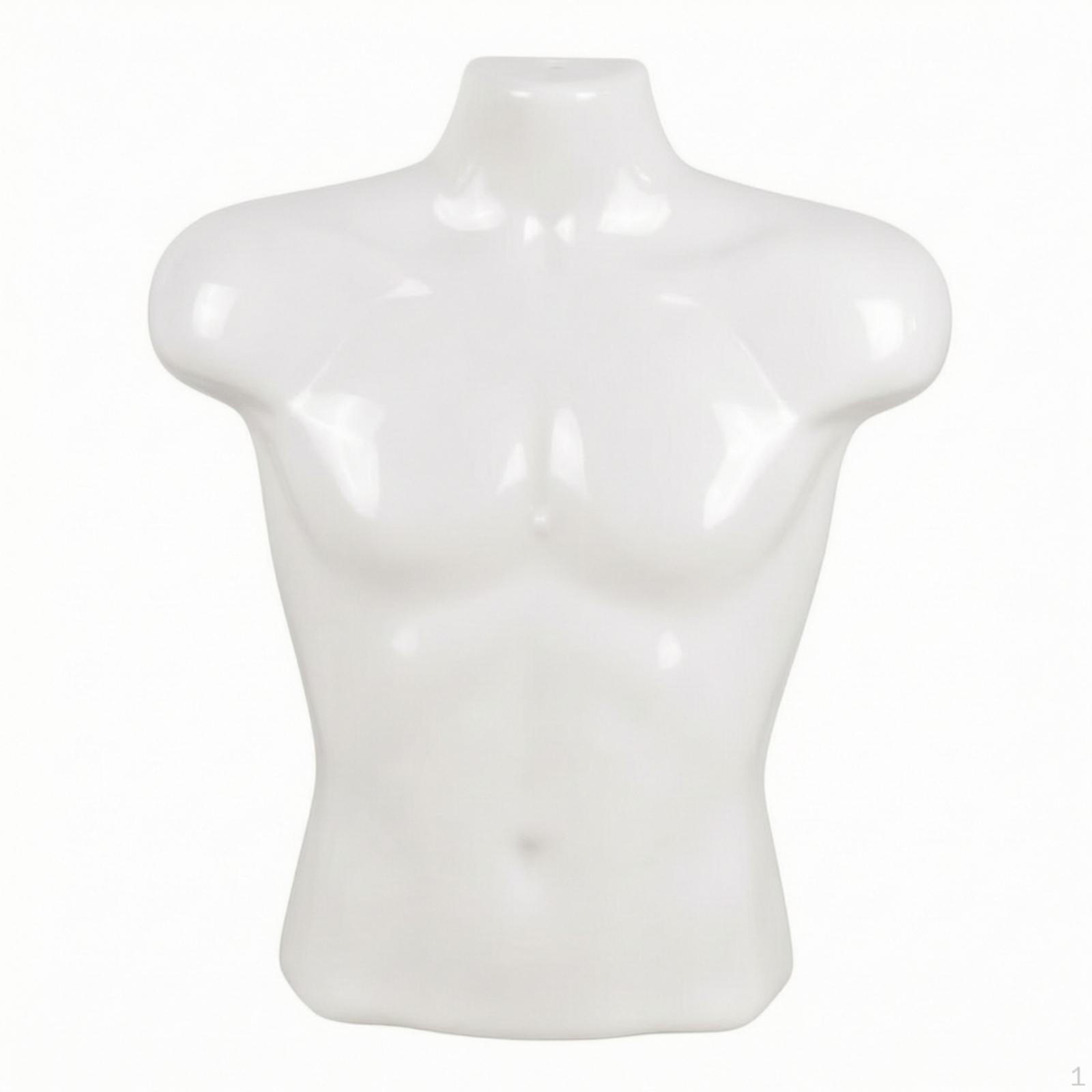 Männlicher Torso-Ständer mit Haken Glänzendes Hängendes Schaufensterpuppen-Halbkörper-Kleiderbügel für Bekleidungsverkäufer, weiß