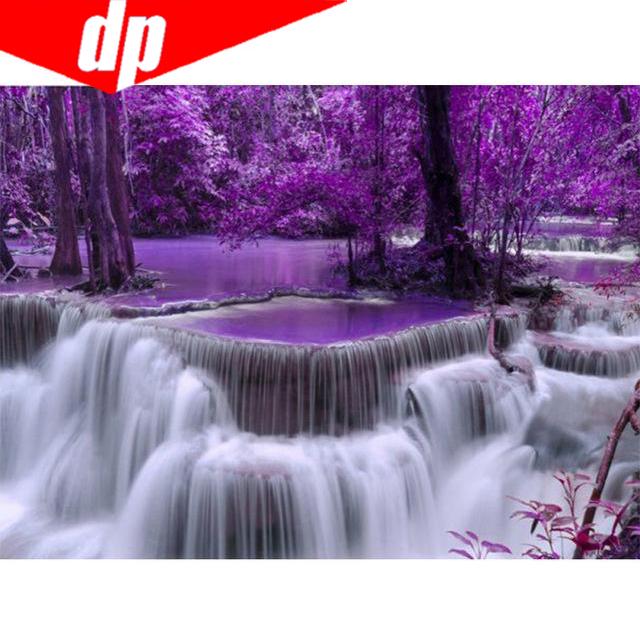 Kreuzstich-Stickerei-Set „Purple Falls“, Baumwollfaden, Malerei, DIY-Handarbeit 50X70