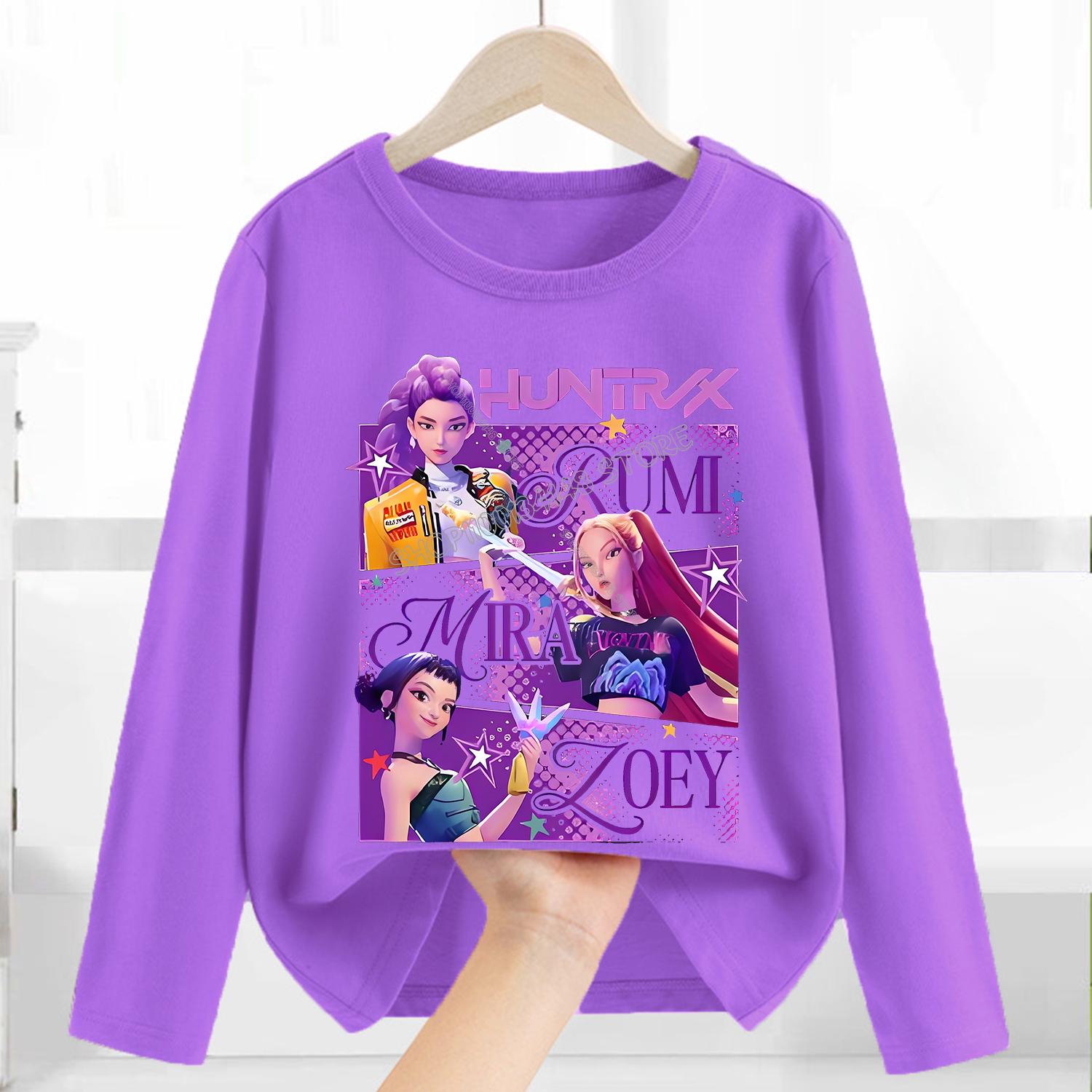 Baumwoll-T-Shirts Mädchen Langarm Kinder Cartoon Aufdruck Kleidung Kinder Lila Kleidung Mädchen Rundhals Oberteil 140 purple