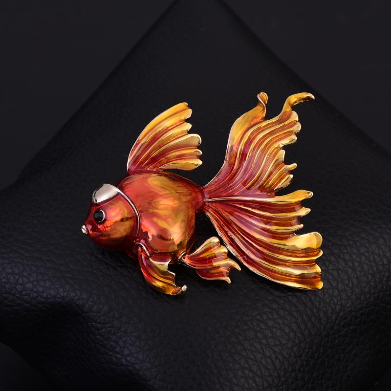 Mode Goldfisch Brosche Damen Herren Tier Roter Fisch Corsage Mantel Anstecknadel Schnalle Pullover Abzeichen Broschen Zubehör brown