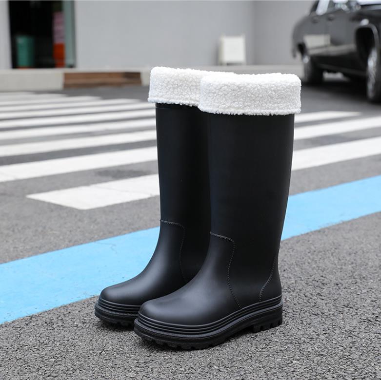 Dicke Regenstiefel Damen Regenstiefel Erwachsene Modische Outdoor-Bekleidung Wasserdicht Rutschfest Verschleißfest Lange Stiefel 41-42 weiß/schwarz