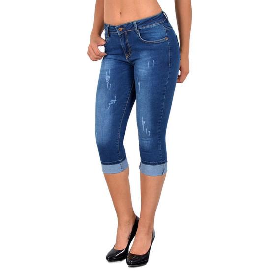 (M-3XL) Damen-Jeans, schmal, hohe Taille, Übergröße, verkürzte Denim-Caprihose für den Alltag M blau
