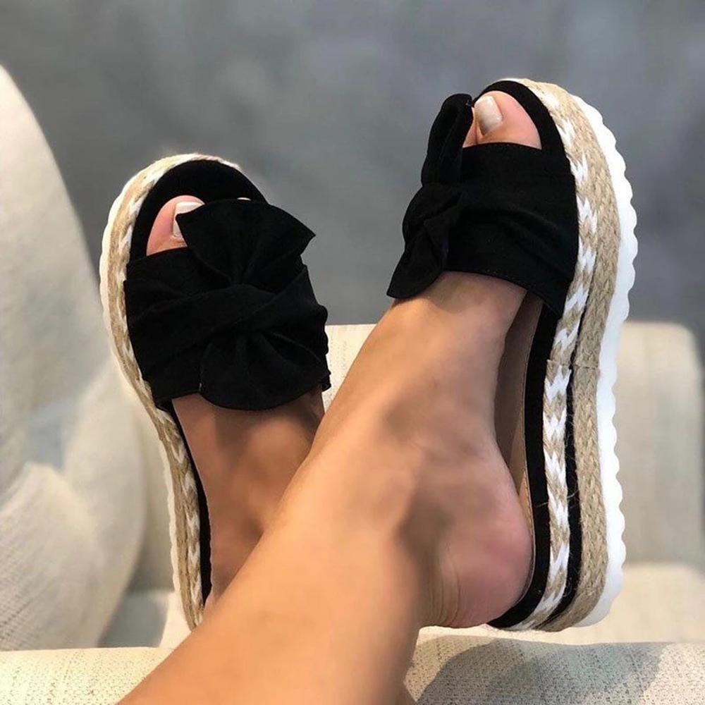 Damen-Sandalen mit niedlicher Schleife, bequeme Slip-on-Sandalen, Damen, lässig, täglich, Plattform-Sandalen, Party, Peep-Toe, weibliche Hausschuhe 41