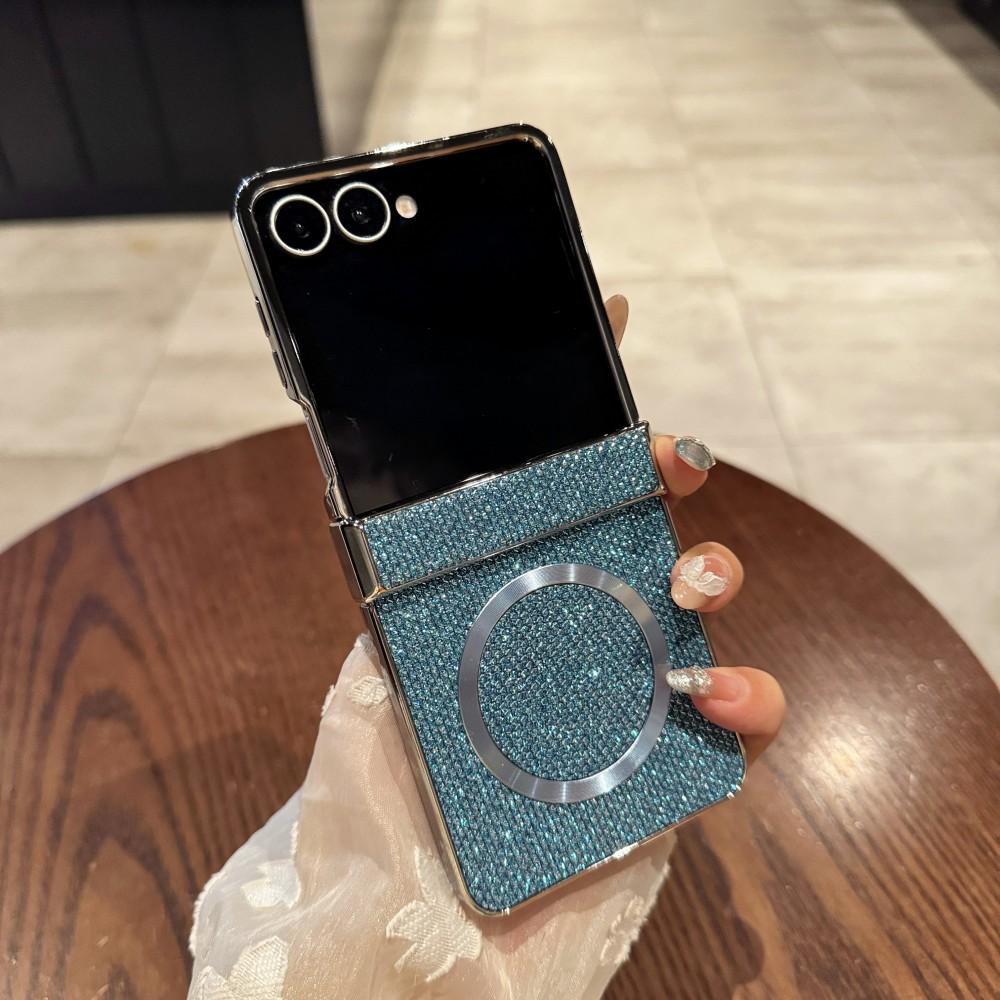 Für Samsung Galaxy Z Flip 7 Hülle Mode Glitzer Magnetisch Kabelloses Laden Schutz Hülle für Samsung Z Flip 7 Schale Galaxy Z Flip7 cyanblau