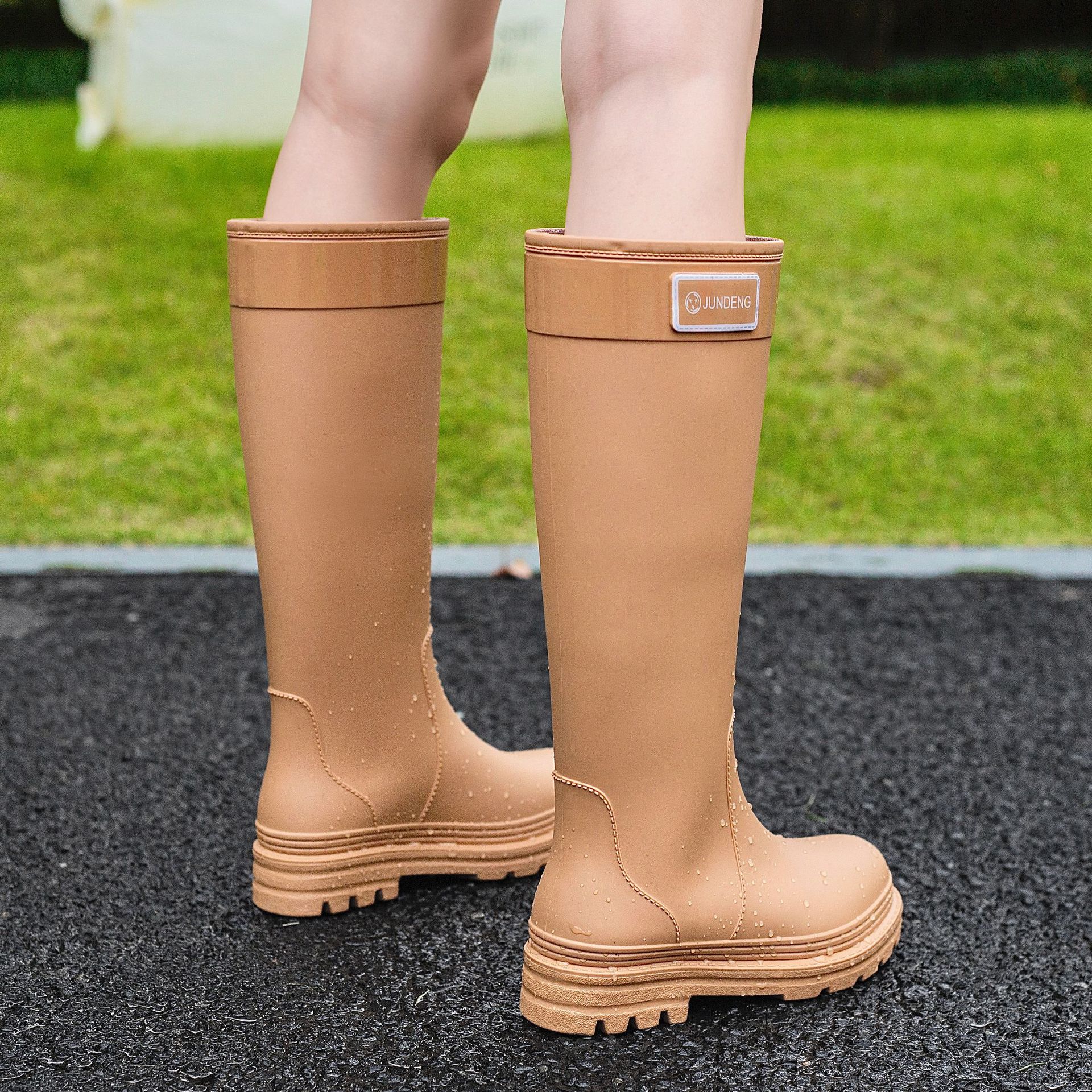 Dicke Regenstiefel Damen Regenstiefel Erwachsene Modische Outdoor-Bekleidung Wasserdicht Rutschfest Verschleißfest Lange Stiefel 39-40 braun