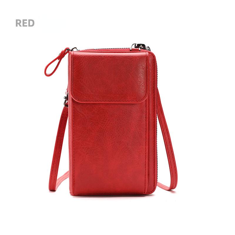 Handy-Geldbörse, Smartphone-Geldbörse, Leder, Schultergurt, Handtasche, Damen, taktile Outdoor-wasserdichte Tasche rot