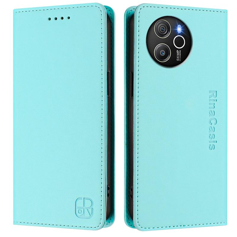 Luxuriöse Lederhülle für Blackview Wave 6C/Shark 8/Oscal Modern 8/A53/A52 Pro, RFID-blockierende Kartenfächer, magnetischer Ständer, stoßfeste Klapphülle Blackview Shark 9 5G minze, grüne