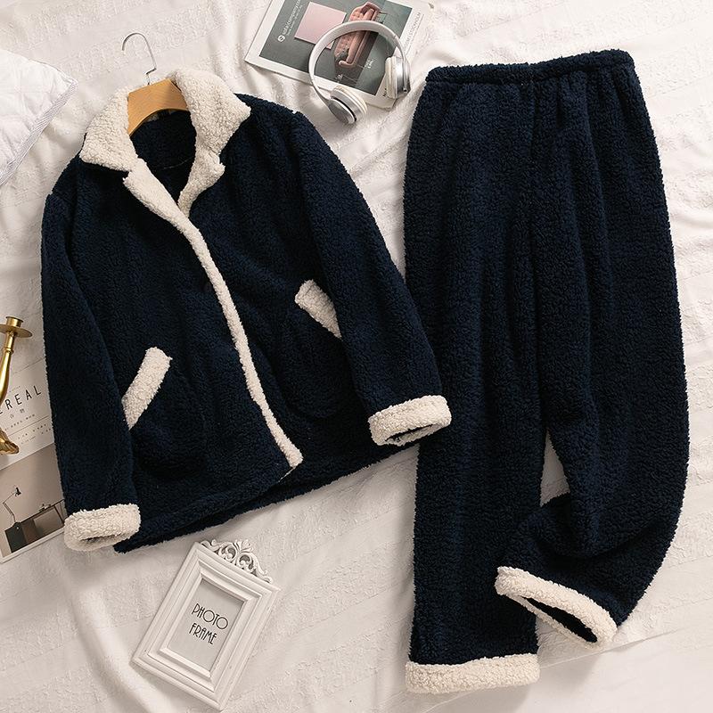 Paar Pyjama Set Herbst und Winter Korallen Samt Pyjama Flanell Kaschmir Herren Hausbekleidung Damen Locker Lässig Pyjama 2XL