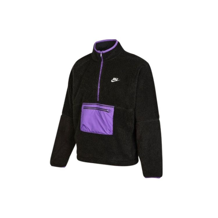 Nike Jacke mit gesticktem Logo, Stehkragen und halbem Reißverschluss aus Kunst-Sherpa für Herren, Jacken, Schwarz DQ4881-010 L