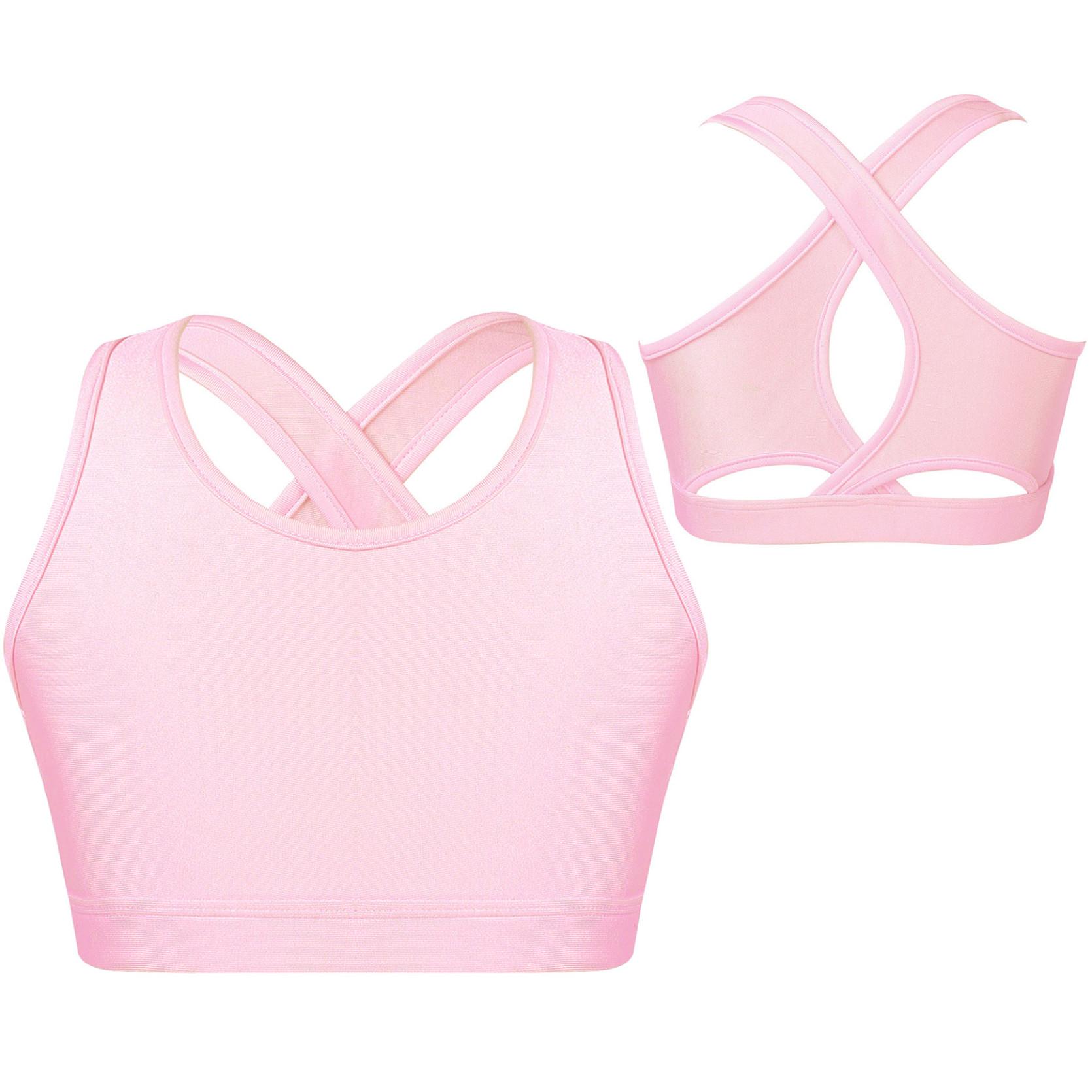 Kinder Mädchen Tanz Top Sport Crop Top Westen Schultergurte ärmellos Schlüsselloch-Rückseite stoßfest Laufen Gym Yoga Sport-BH Top 11-12 Years rosa