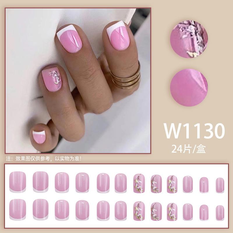 24 Stück Minimalistischer Stil Weiß Französisch Kleine frische Blumen Gemalte Blätter Kleine Blumen Nägel tragen Aufkleber für künstliche Nägel
