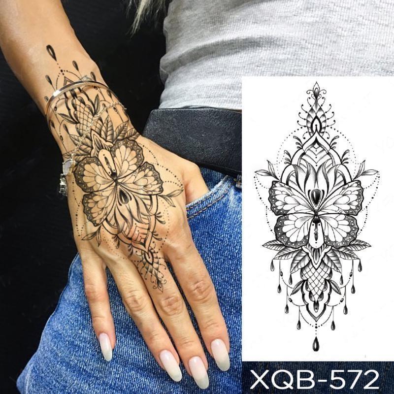 Neue 210*114mm traum catcher gefälschte temporäre tattoo rentiyis frauen schwarz henna lotus tattoo wolf kompass feder tattoo körper arm brust aufkleber XQB-572