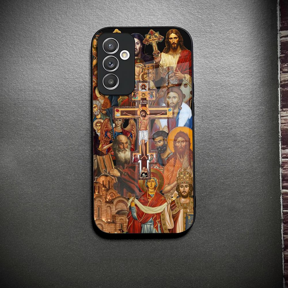 Orthodoxes Kreuz I-Icon Handyhülle Glas Für Samsung Galaxy S26 S23 S25 S24 S21 S22 S20 Ultra Fe Plus A34 A15 A14 Hülle Galaxy S21 5G