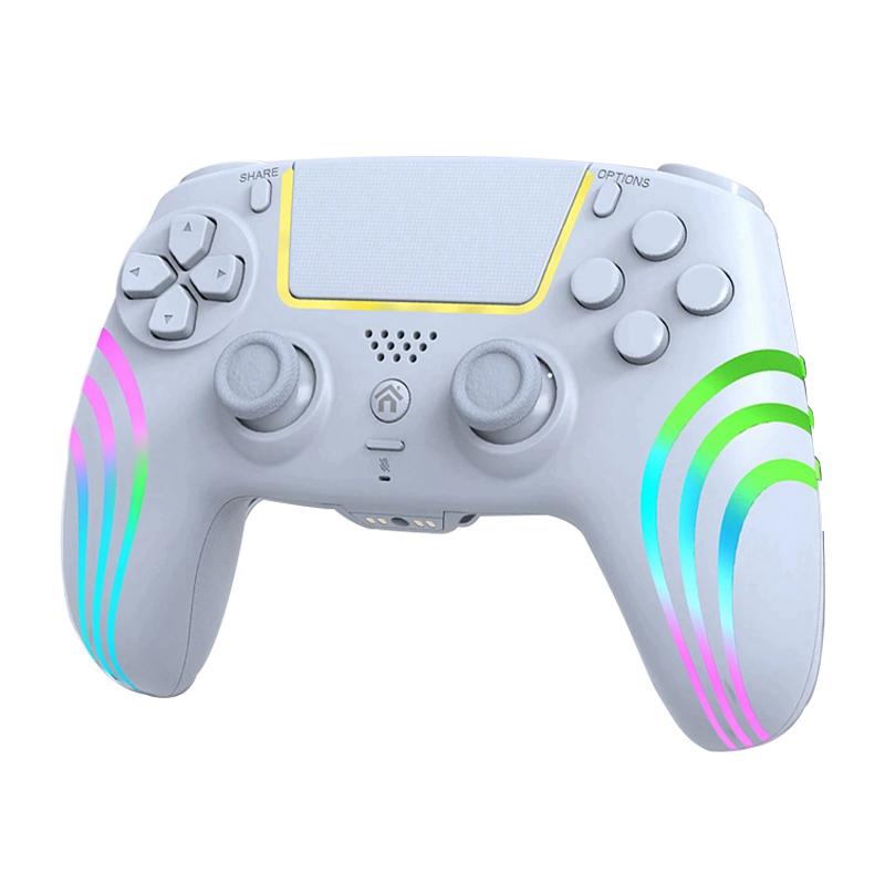 Kabellose Bluetooth-Spielkonsole für PS4-Controller mit RGB-LED-Beleuchtung | Doppelter Stoß | Sechsachsiger Bewegungssensor | 1000-mAh-Akku | 3,5-mm-Audiobuchse weiß