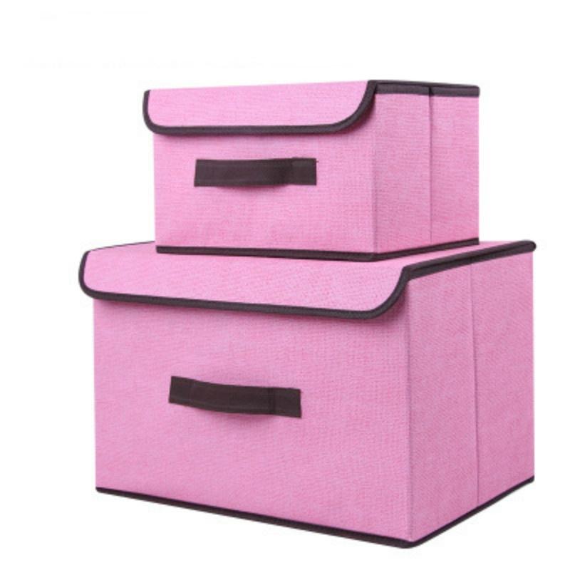 Hochwertige Home-Organizer-Box, 2 Stück/Set, Leinen-Aufbewahrungsbox für Kosmetik, Schreibwaren, Kleidung rosa