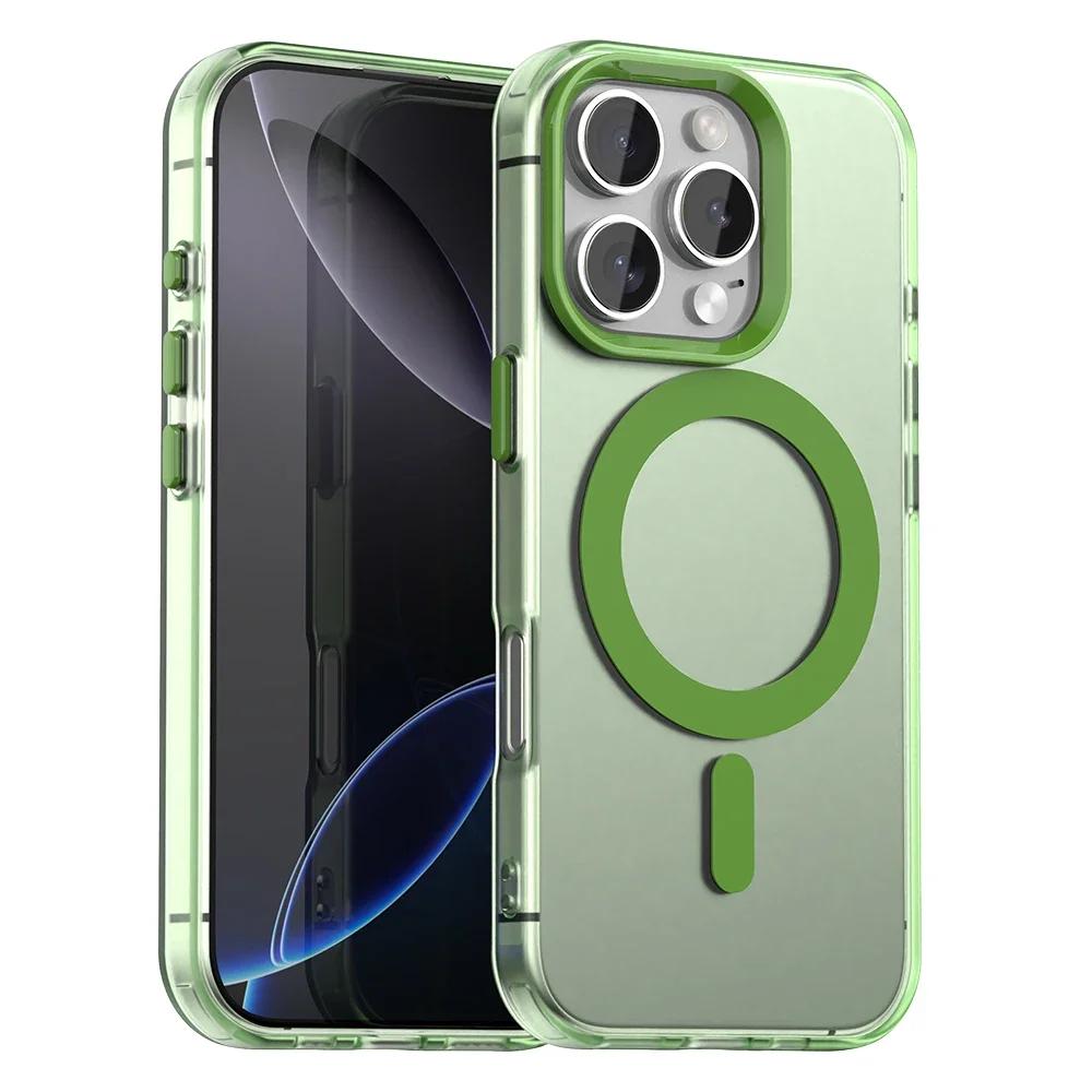 Neue Matte Candy Magnetische Kabellose Lade Transparente Hülle für iPhone 16 14 13 12 11 15 Pro Max Plus Magsafe Stoßfeste Hülle For iPhone 14 beige