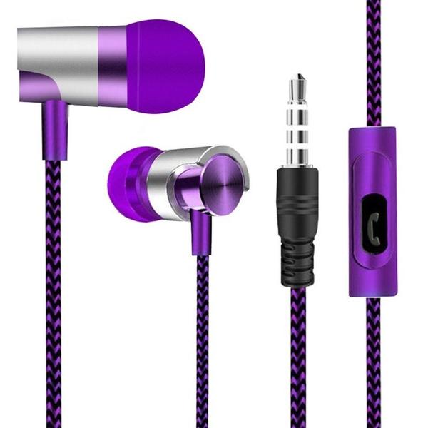 In-Ear-Ohrhörer, kabelgebundenes Headset, wasserdichter Sport-Kopfhörer, Bass-Kopfhörer mit Mikrofon und Lautstärkeregler für Smartphone, Computer, Laptop, MP3-MP4-Player violett