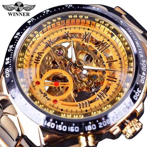 Gewinner Mechanische Sport Design Lünette Goldene Uhr Herrenuhren Top-marke Luxus Montre Homme Uhr Männer Automatische Skeleton Uhr