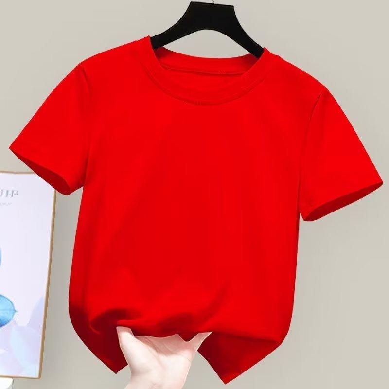 Kinder Baumwoll T-Shirt Sommer Kurzarm Unifarben Basic Casual Kinderkleidung 3-8 Jahre A-Klasse Qualität Schlichtes Design 140 rot