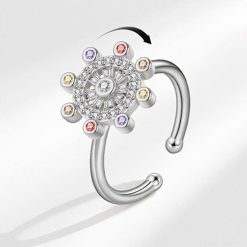 Anti-Stress und Angst Ring für Frauen Pflanze Blume Gold Farbe Frei drehbar Fidget Metall Spinner Verstellbar Offene Ringe Anillo resizable white