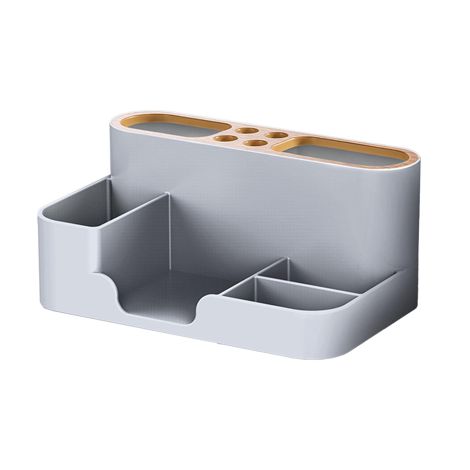 Desktop Aufbewahrungsbox Kunststoff Mehrfachgitter Einfacher Make-up Pinselhalter Bürobedarf Organizer für graue