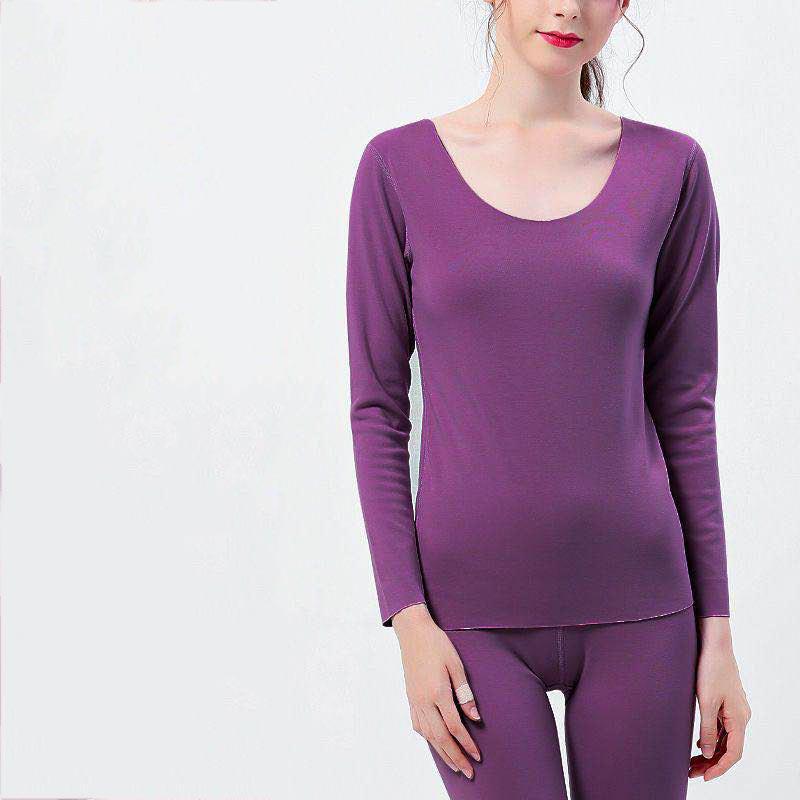 Warme Thermo-Unterwäsche für Damen, Winter, schmal, geschlossen, dick, Thermo-Unterwäsche-Set mit langen Ärmeln 3XL violett