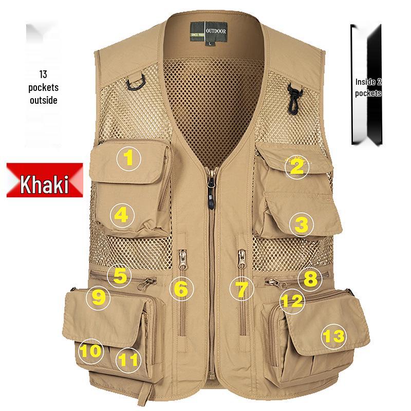 Herren Atmungsaktive Mesh Ärmellose Weste - Outdoor Sommer Arbeitskleidung mit Individuellem Druck Option L (95-115 lbs) khaki