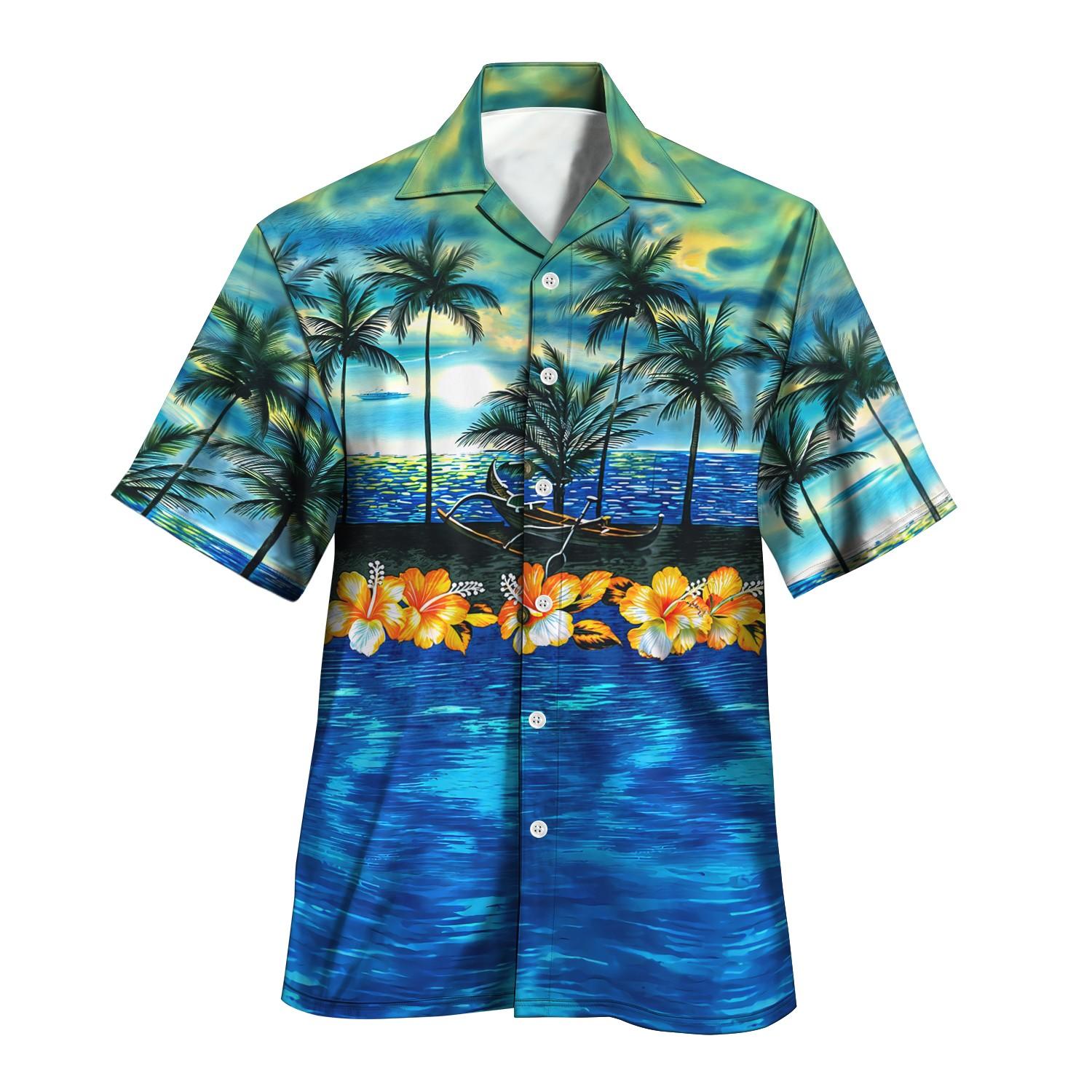 2025 neue Druck Hemd Tiki Hemd Männer Hawaiian Shirts Herren Retro Herren Plus Größe Hemd Casual Kurzarm Strand Bluse Männlichen tops S black