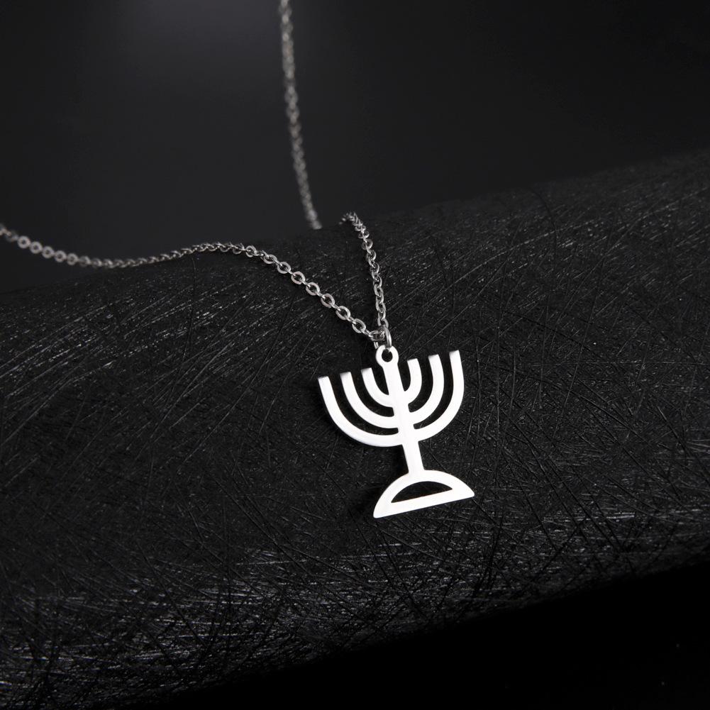 Menora mit Davidstern Halskette Jüdischer Hebräischer Menora Schmuck Anhänger Halskette black