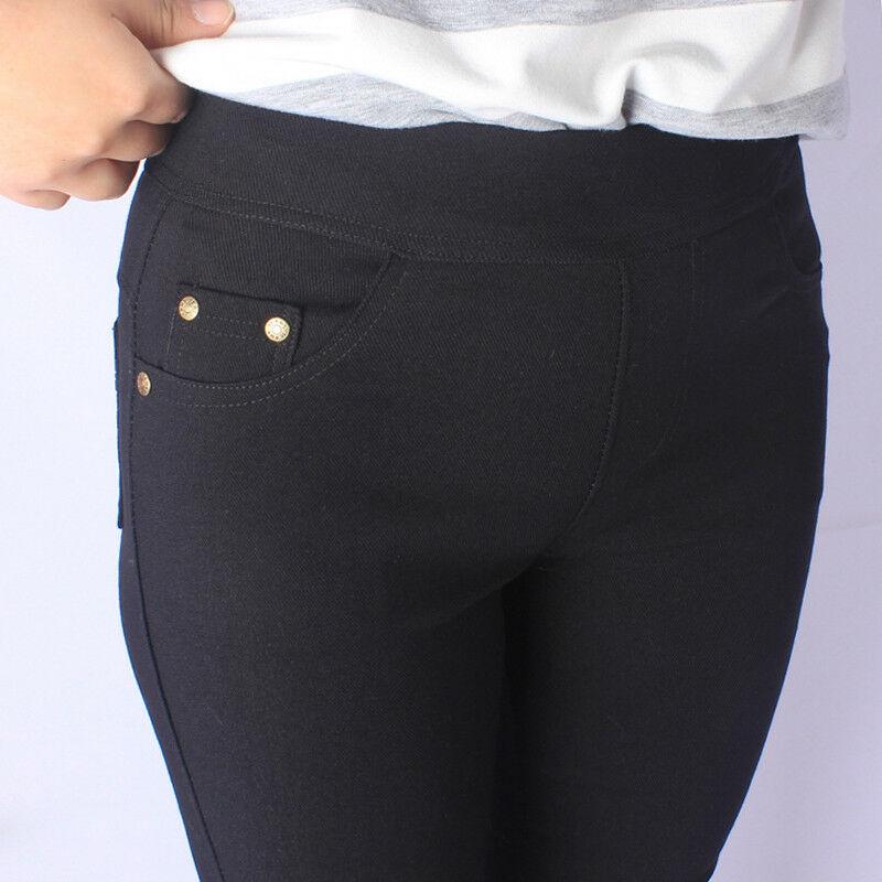 Mode Frauen Tasche Baumwolle Hosen Tasche Niet Bleistift Hosen Frauen Dünne Strumpfhosen Hosen 6XL schwarz