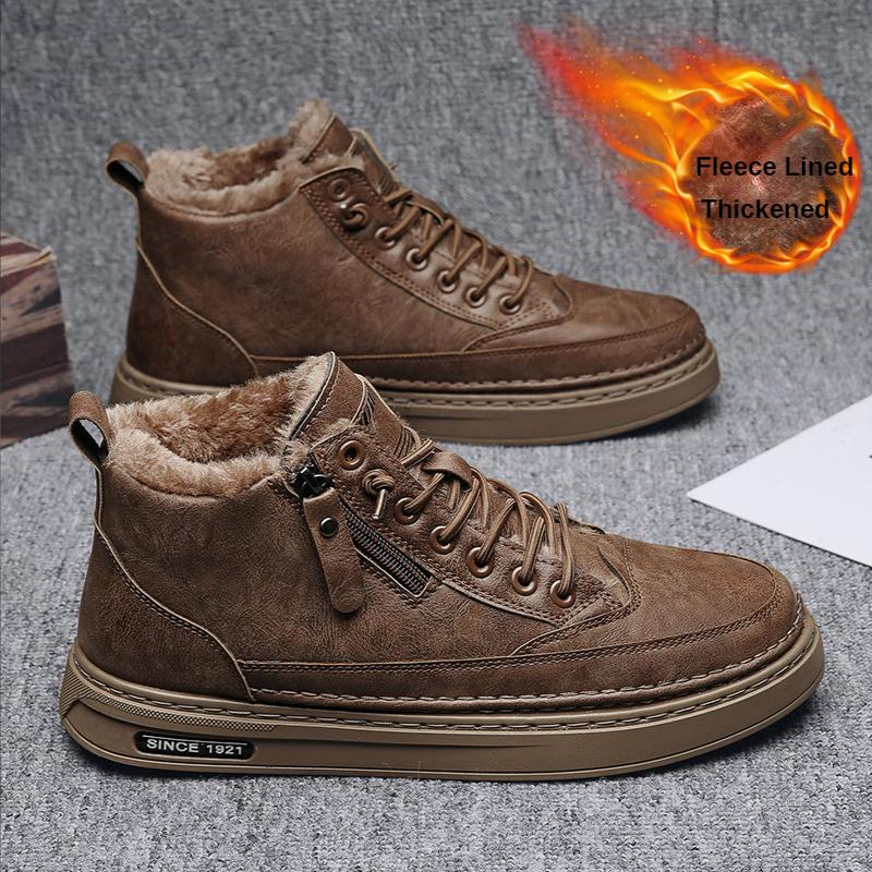 Bestellen Sie eine Nummer größer Herrenschuhe Winter Neue High-Top Militärstiefel Fleecegefüttert Gepolsterte Warmhaltende Freizeitschuhe Vielseitige Arbeitsschuhe Wasserdichte Lederschuhe 39 khaki
