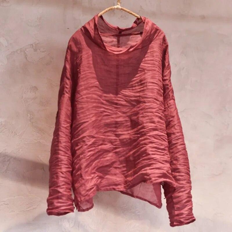 Johnature Damen Rollkragen-T-Shirts, langärmelig, einfarbig, Frühlings-T-Shirts, Frühling, Damen, lässig, lockere T-Shirts One Size rot